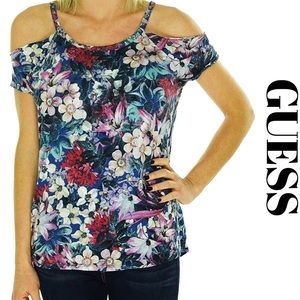 GUESS Floral Embellished Short Sleeve Top Size M